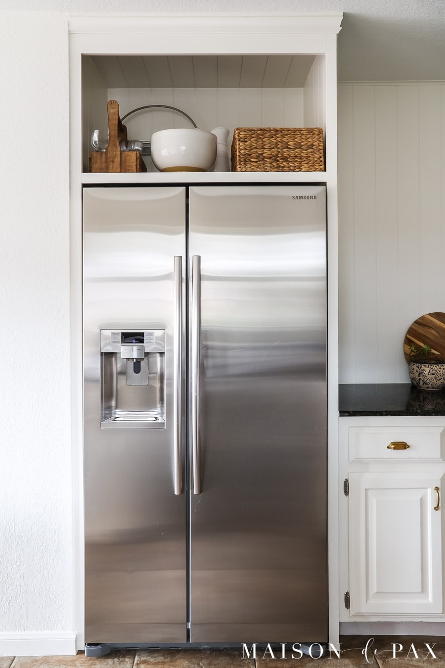 fridge with DIY custom cabinet above