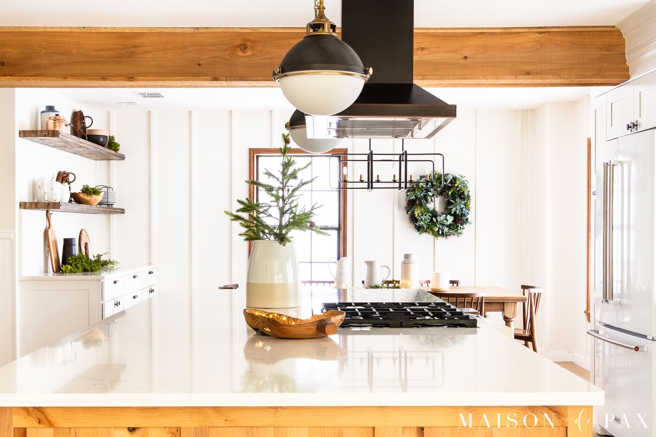 copper LED string lights in bowl on kitchen island | Maison de Pax