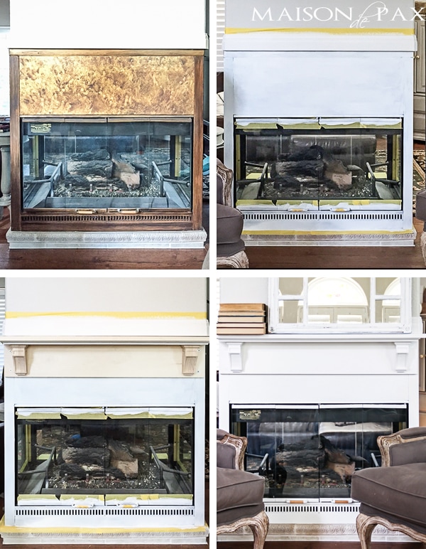 I love this fireplace makeover! Some paint, a simple mantel, and a total transformation of this formerly dated black box fireplace | aiweb9ygdry.cmersite.com
