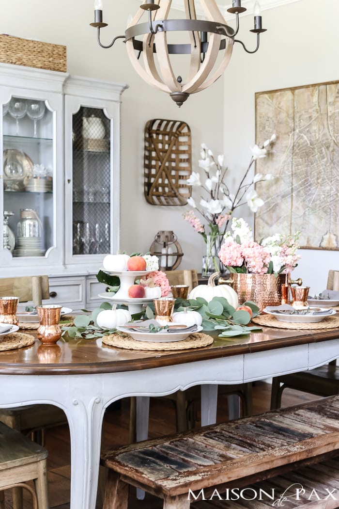 nontraditional fall table: blush and copper- Maison de Pax