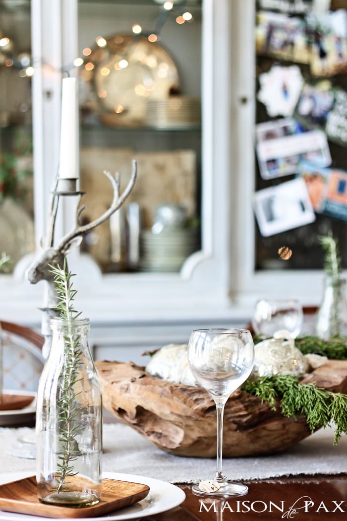 Gorgeous neutral dining room with French and rustic elements - decorated for Christmas holidays | aiweb9ygdry.cmersite.com