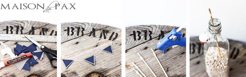 Such a cute and simple idea!  This bunting centerpiece would be perfect for a baby shower, birthday party, or seasonal decor. via aiweb9ygdry.cmersite.com #kid #party #decoration #name #bunting