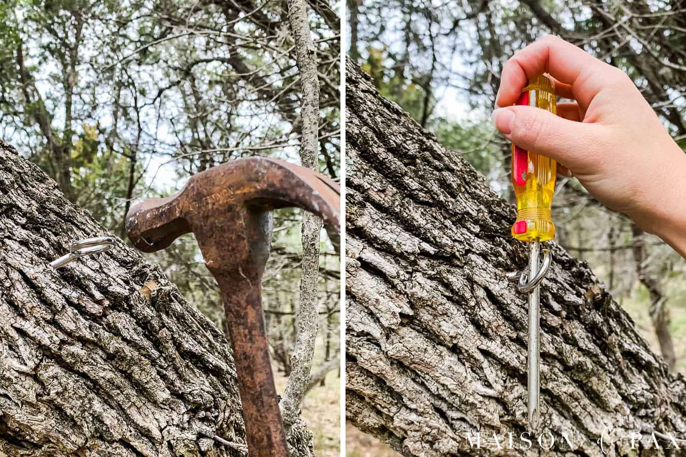 how to install eye hooks in tree for string lights | Maison de Pax