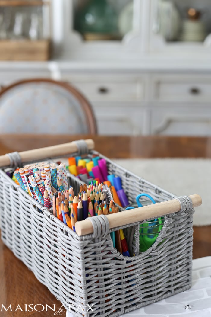 Brilliant! Tips for Organizing a Homework Space: use a silverware holder to organize pens, pencils, and markers