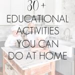 kids cooking in kitchen with overlay: 30+ educational activities you can do at home | Maison de Pax