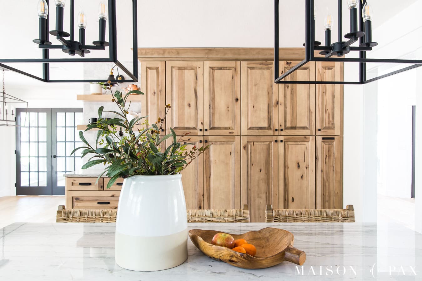 floor to ceiling natural wood cabinets pantry