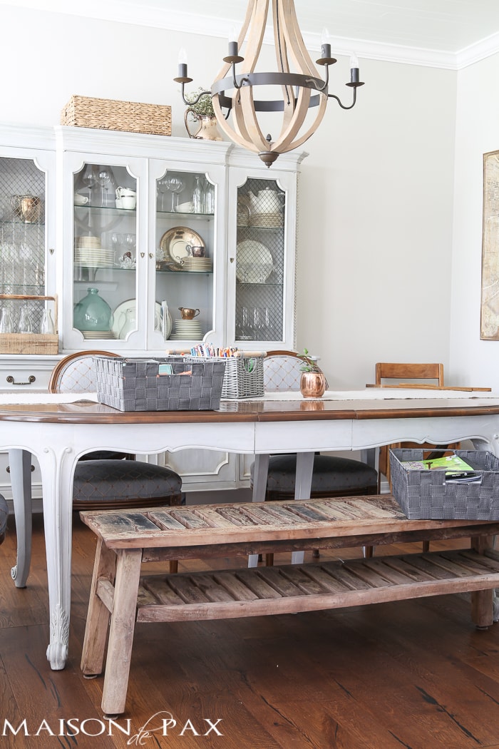 Brilliant! Tips for Organizing a Homework Space: use china cabinet space for art supplies so your dining room can double as a schoolroom
