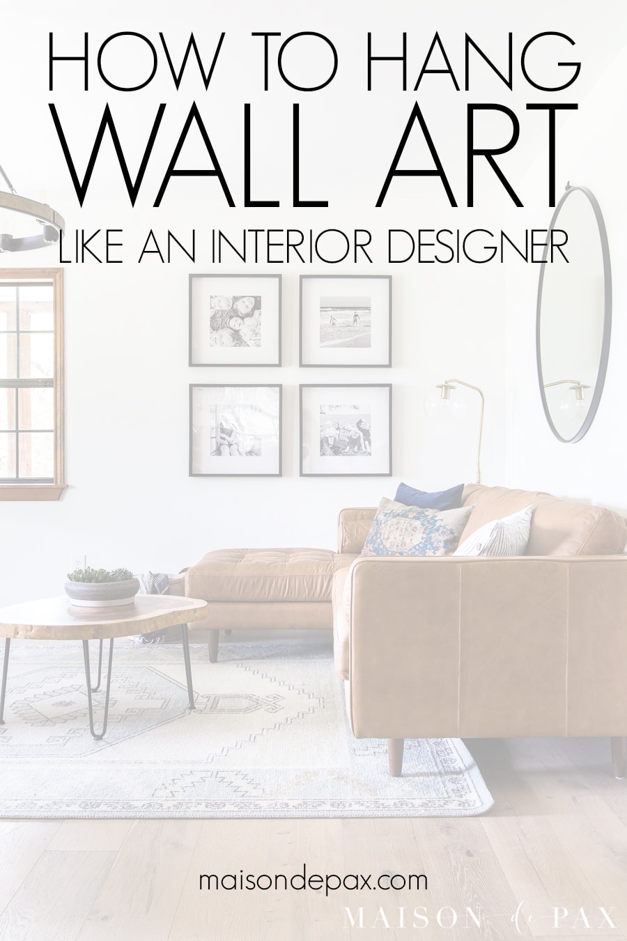 living room with gallery wall - how to hang wall art like an interior designer