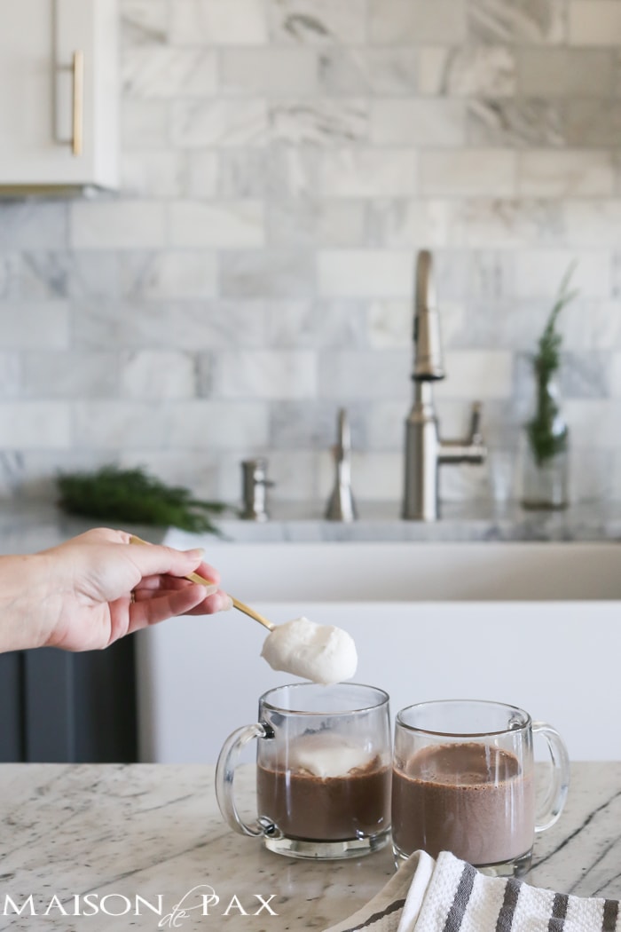 Delicious and SO EASY decadent hot chocolate: just a few minutes on the stovetop and you've got wonderfully creamy drinking chocolate to enjoy.