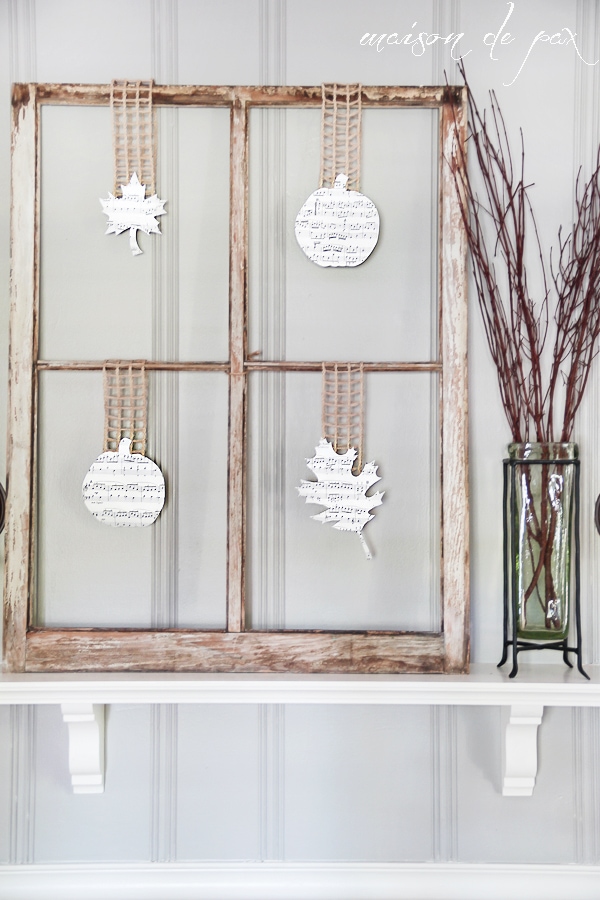 love this! use twine, ribbon, or burlap and some sheet music for fall decor - via aiweb9ygdry.cmersite.com #fall #pumpkin #mantel  #neutral