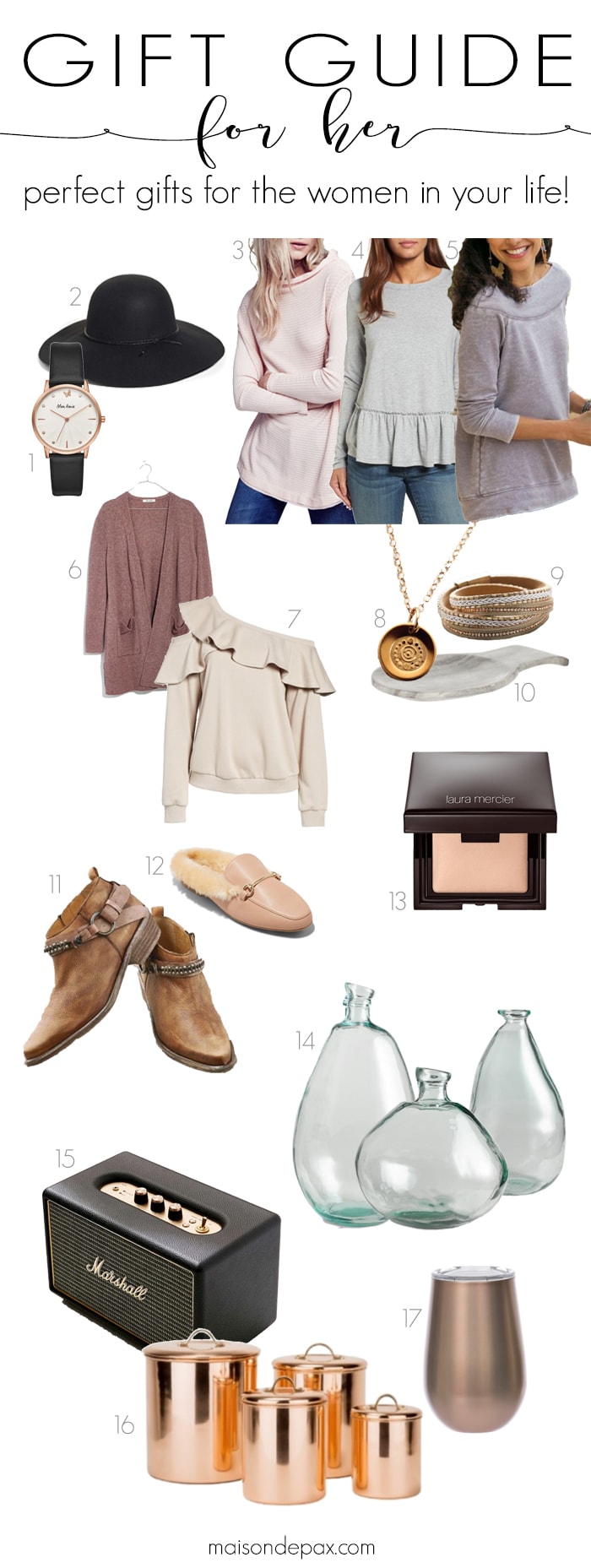 Looking for the perfect gift for her? These gift ideas for your wife, mom, sister, or friend capture the casually elegant look and feel every woman wants #giftsforher