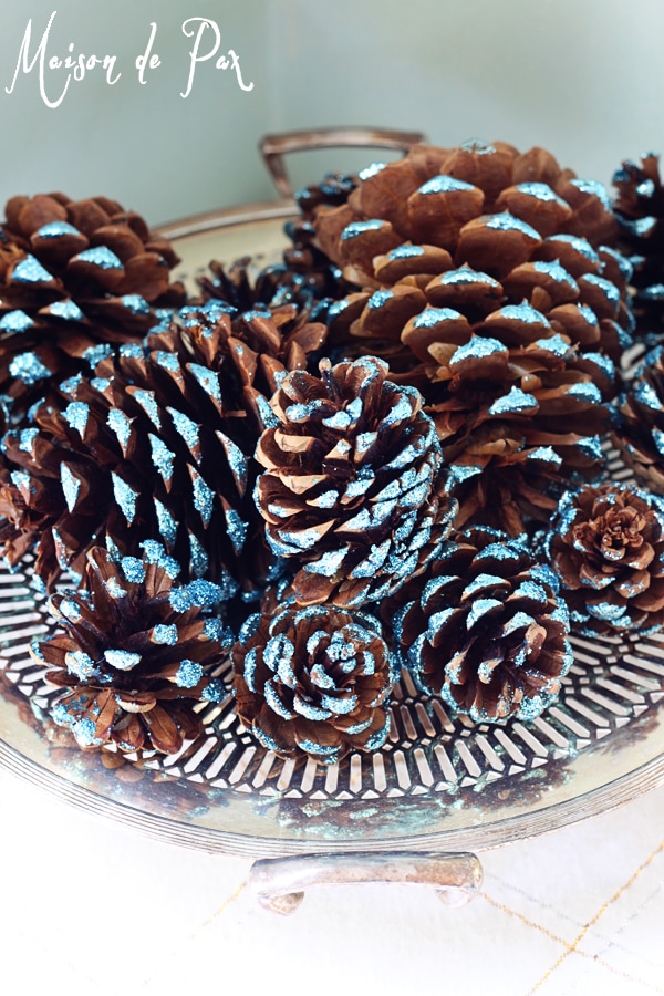 Bowl of DIY glitter pinecones- Maison de Pax
