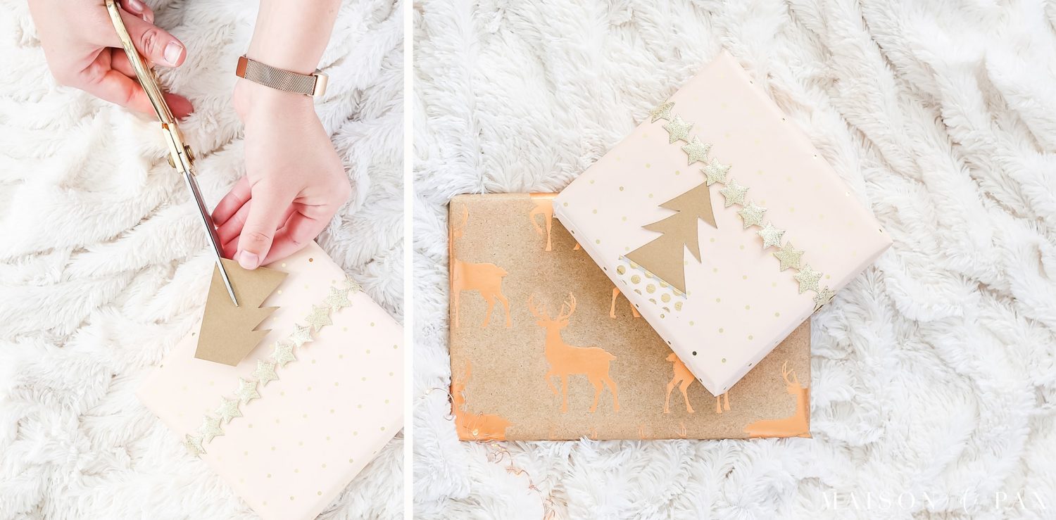easy gift wrapping ideas: cut card stock into tree as gift tag #christmaspresents #giftwrap