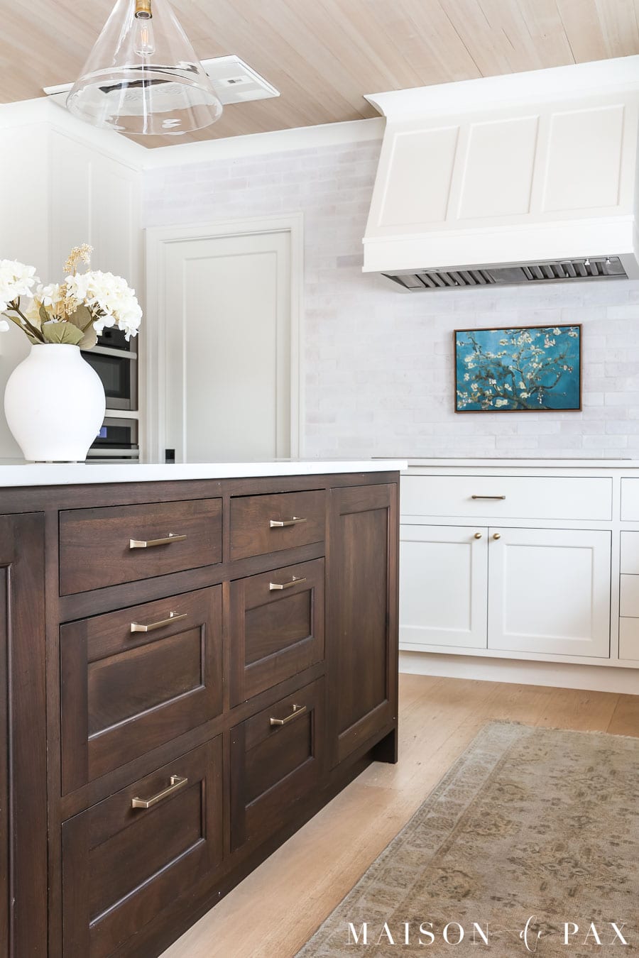 walnut wood island cabinets and drawers