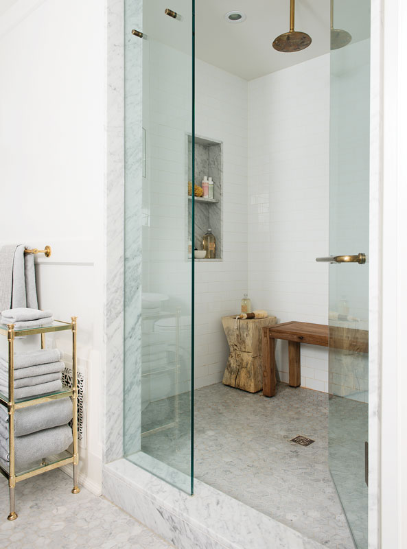 walk in shower with marble thresholds