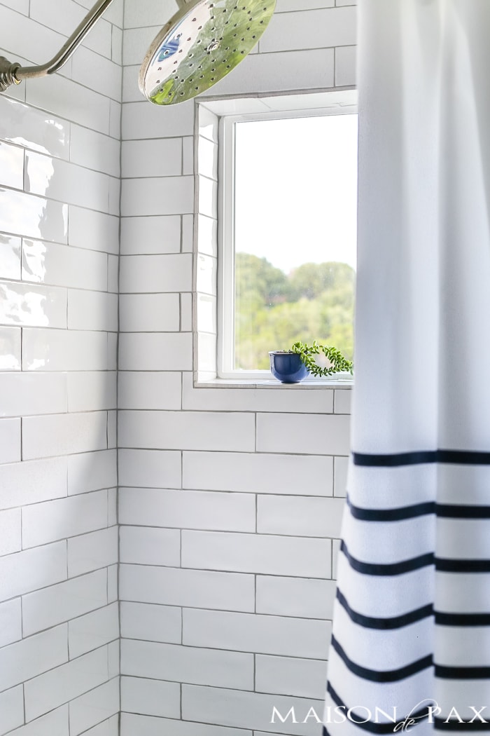 succulents on the shower ledge- Maison de Pax