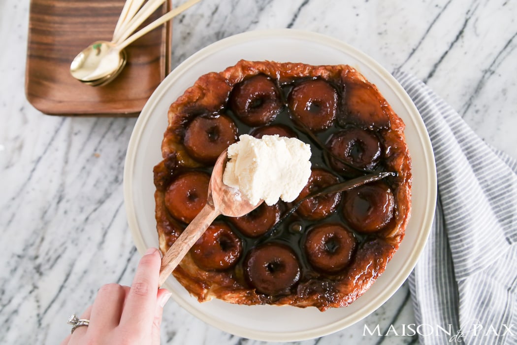 gorgeous rustic tarte tatin recipe with a dollop of homemade vanilla ice cream