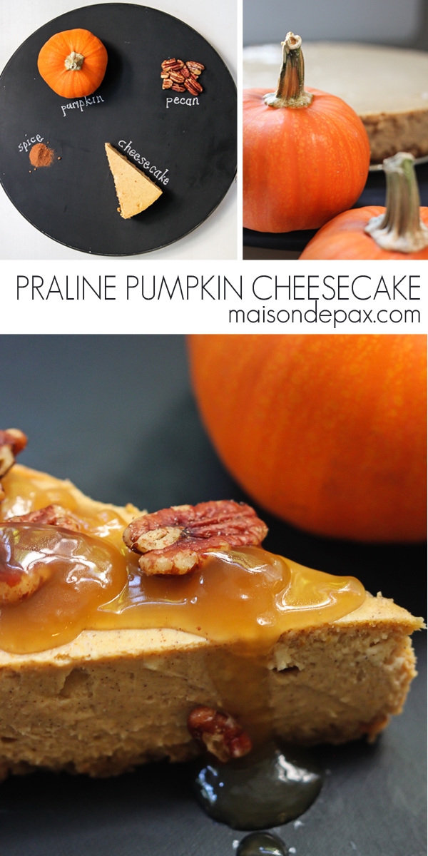 Perfect Thanksgiving dessert - praline pumpkin cheesecake: rich, creamy, spiced, and sweet via aiweb9ygdry.cmersite.com #fall #recipe