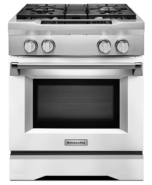 30" professional dual fuel range in white by kitchenaid- Maison de Pax