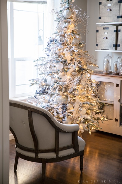 farmhouse christmas blue silver tree