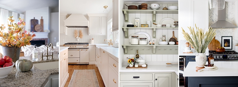 four different spaces decorated for fall