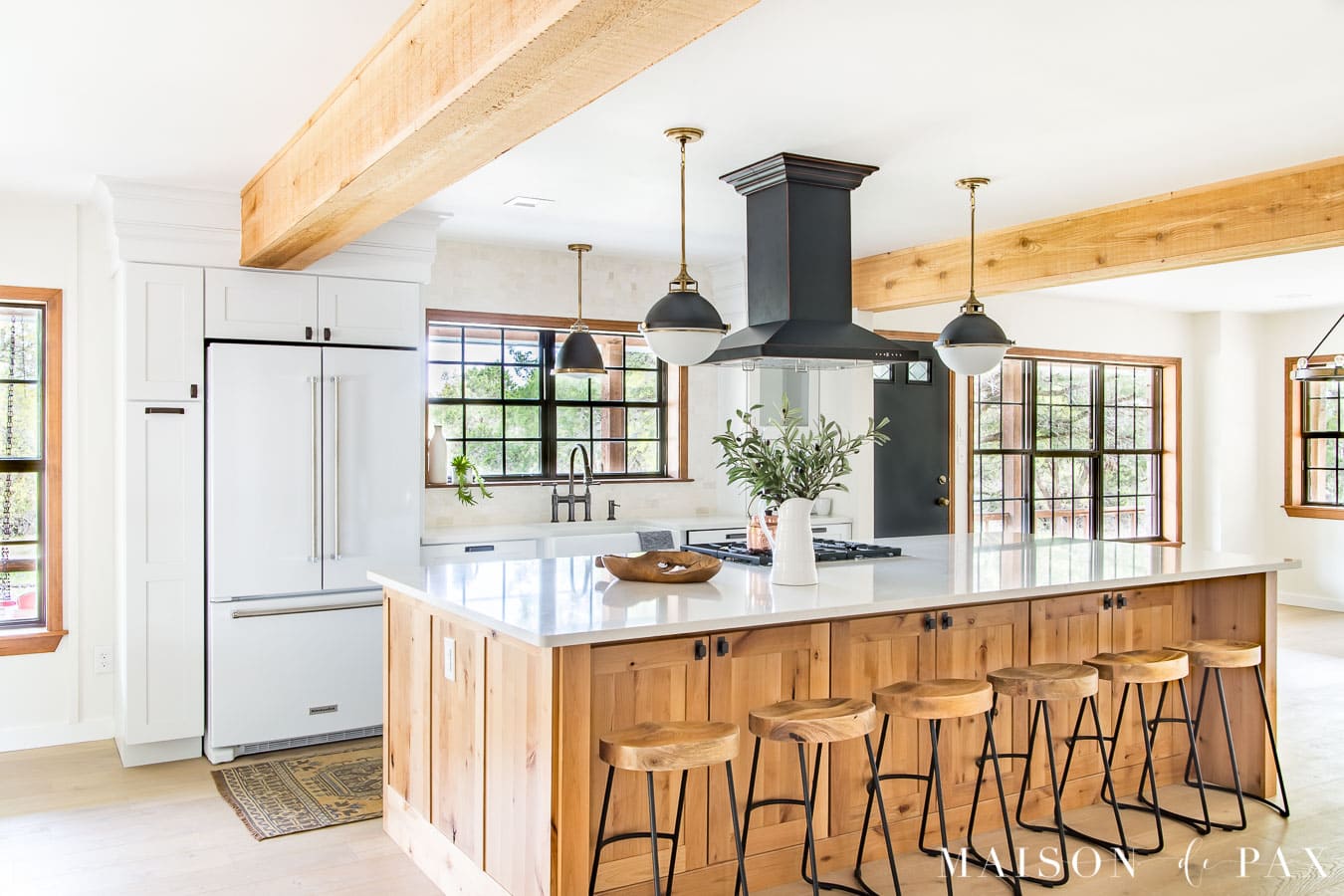 white and wood kitchen with gray washed white oak floors | Maison de Pax
