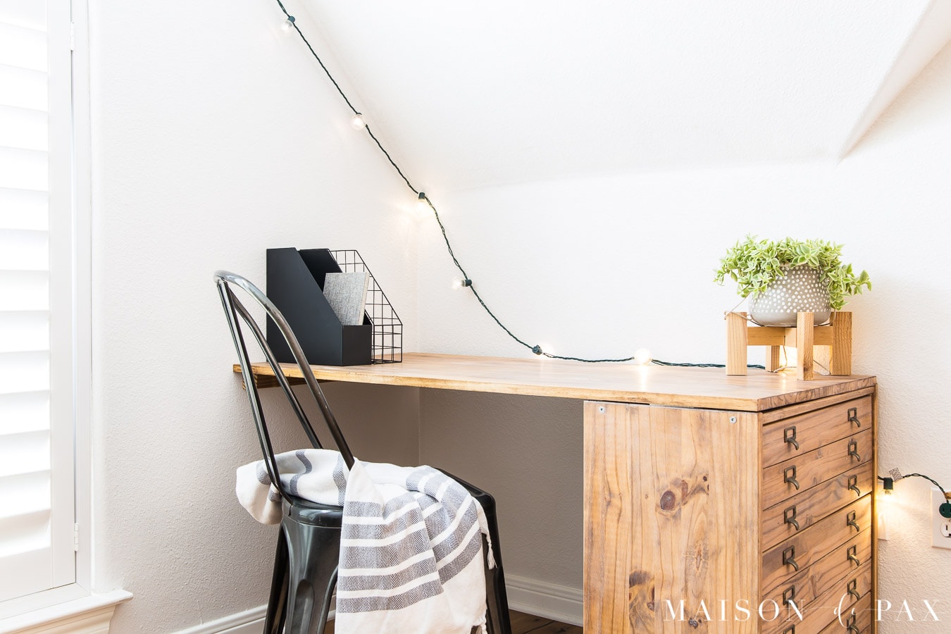 simple rustic wooden desk with dresser on one end | Maison de Pax