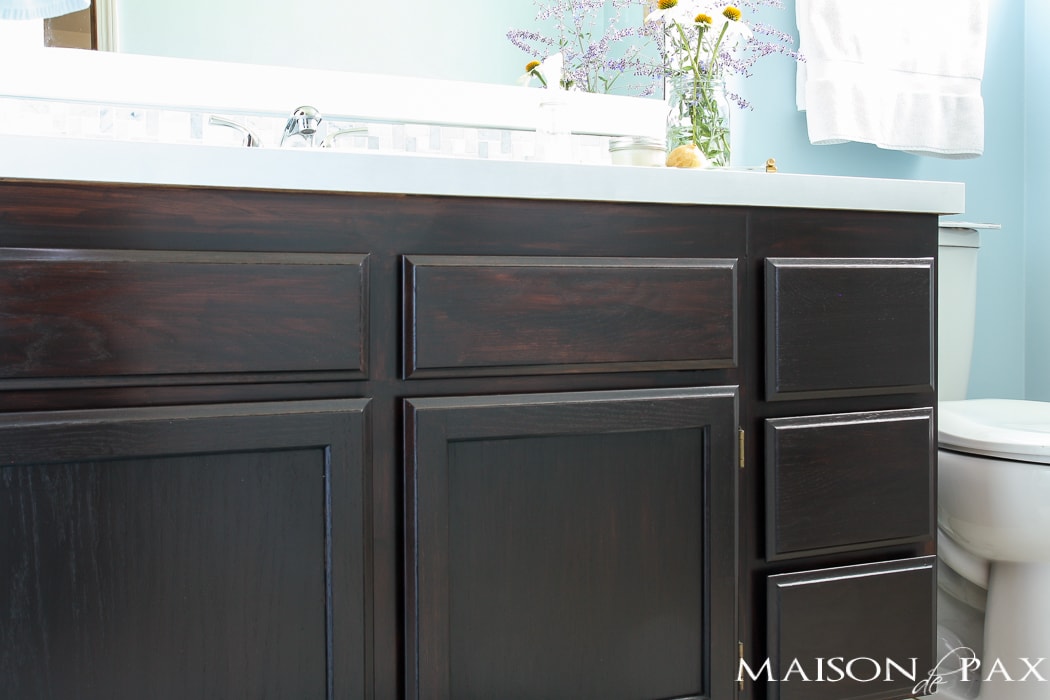 DIY gel stained bathroom cabinets- Maison de Pax