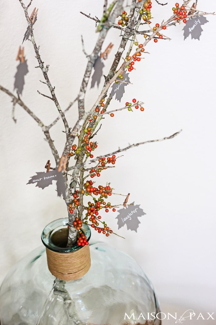 I love this Thanksgiving project idea! A Thankful Tree uses simple card stock leaves to help you and your family count your blessings each November | aiweb9ygdry.cmersite.com