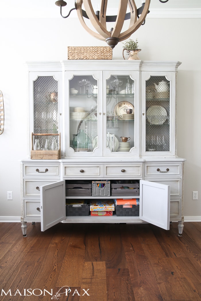 Brilliant! Tips for Organizing a Homework Space: use china cabinet space for art supplies so your dining room can double as a schoolroom
