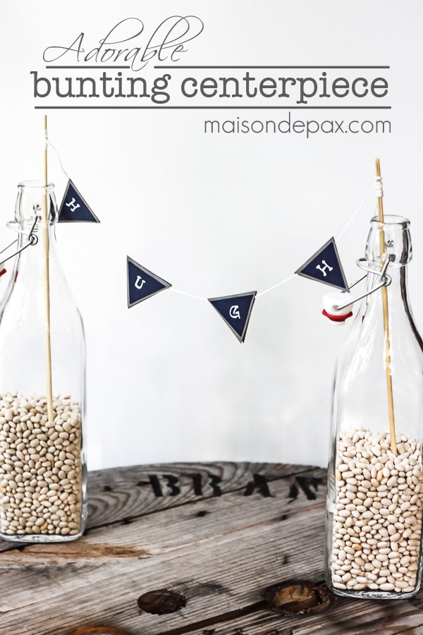 Such a cute and simple idea! This bunting centerpiece would be perfect for a baby shower, birthday party, or seasonal decor. via aiweb9ygdry.cmersite.com #kid #party #decoration #name #bunting