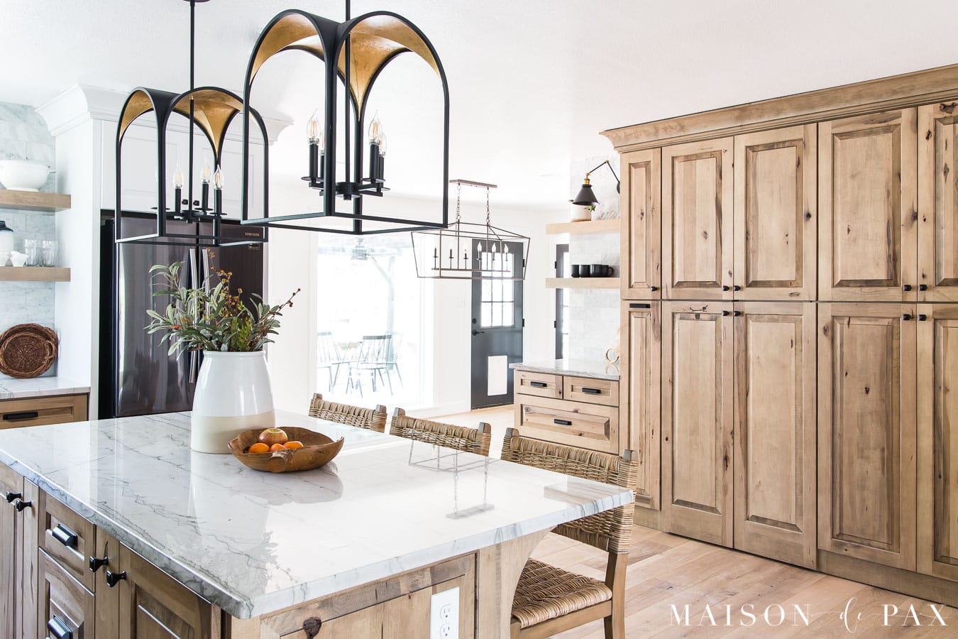 kitchen with natural wood cabinets