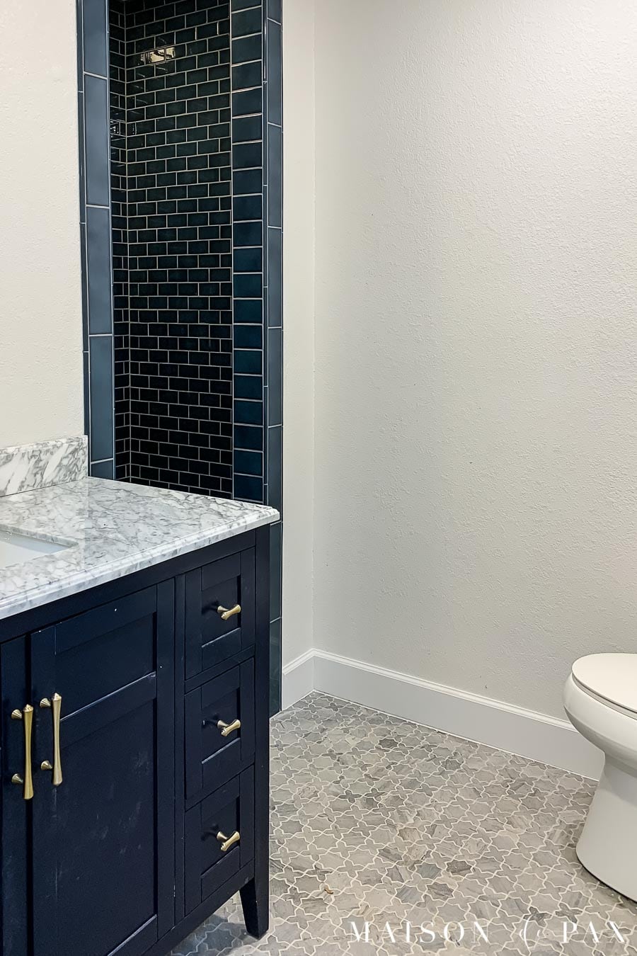 marble mosaic floors with warm gray grout