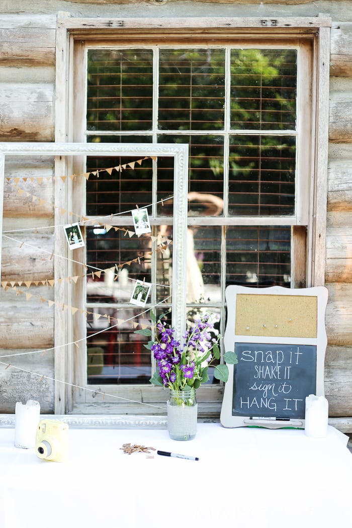 polaroid station instead of a wedding guest book: rustic wedding decorations | creative decorating ideas for a rustic chic wedding or rehearsal
