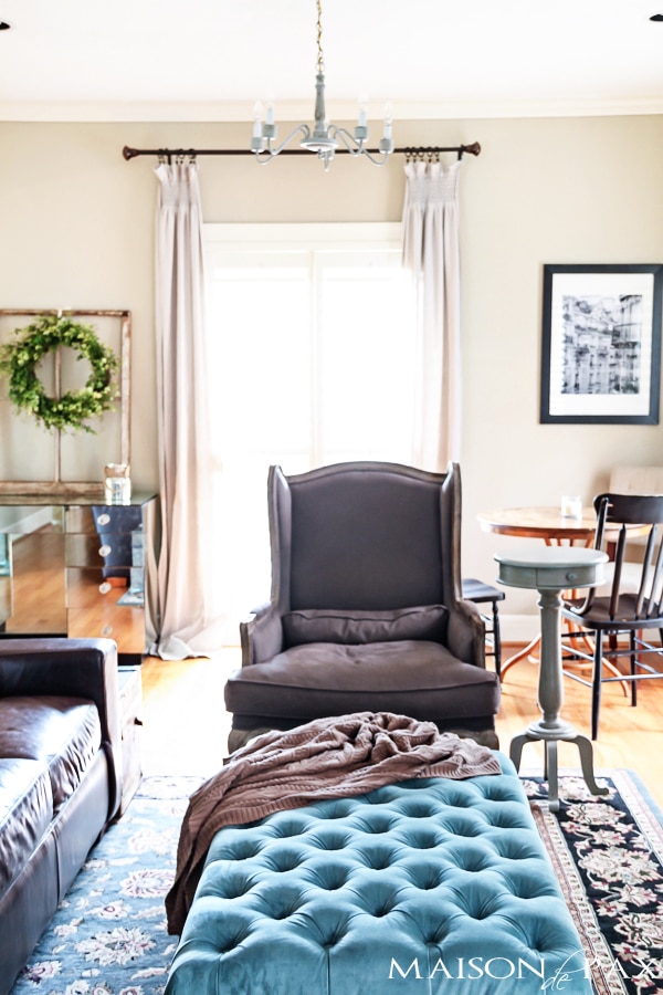 gorgeous neutral living room with blue and turquoise accents: mix of antiques, affordable pieces, and diy ideas | aiweb9ygdry.cmersite.com