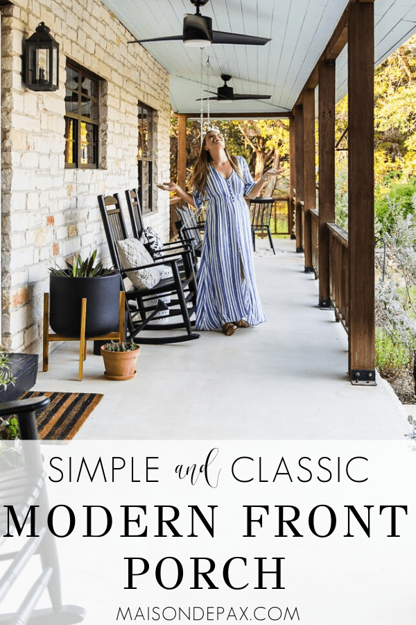 woman under fans on modern farmhouse front porch | Maison de Pax