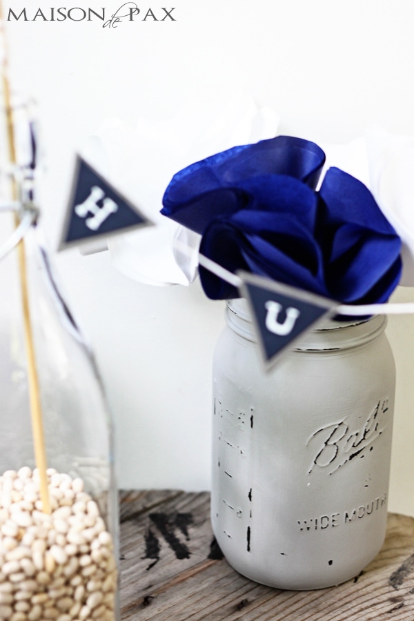navy and gray centerpieces for boy baby shower | Maison de Pax