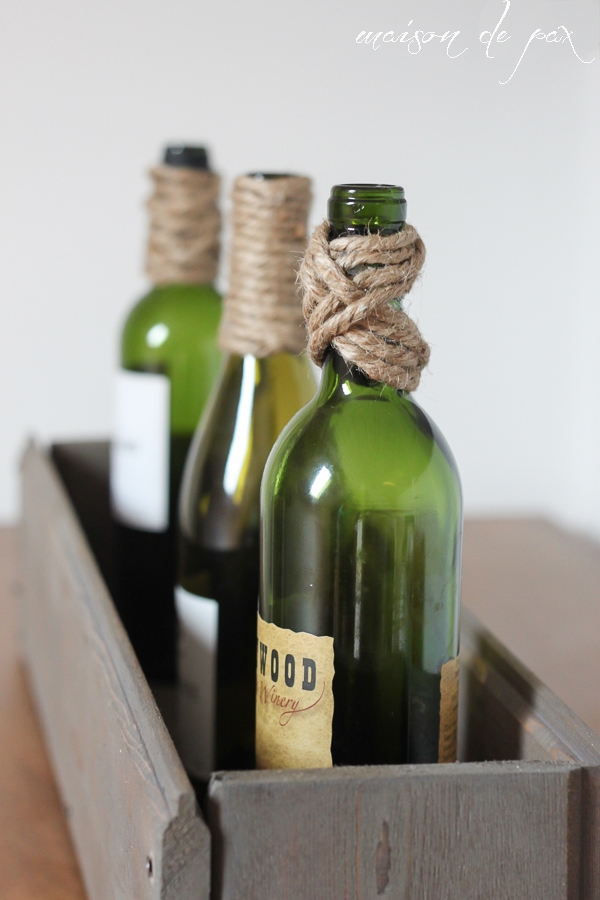 rustic, nautical, versatile wine bottles wrapped in jute twine at aiweb9ygdry.cmersite.com... use them as centerpiece, bookends, vases, or accents!