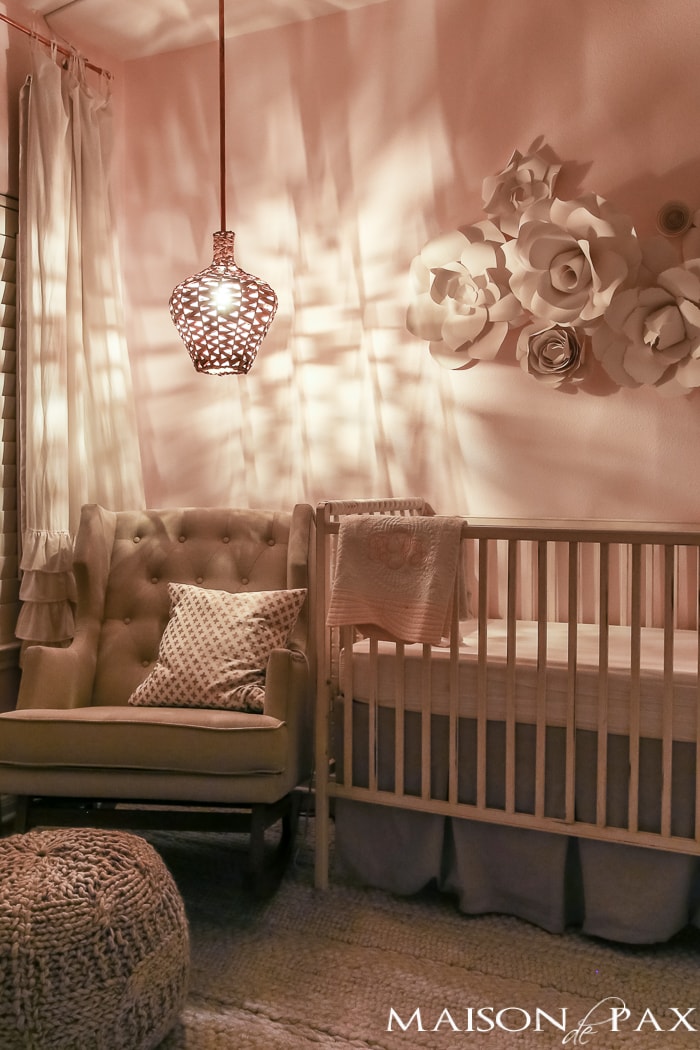 Baby girl nursery at night- Maison de Pax