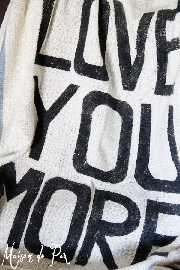 diy grain sack throw blanket with typography