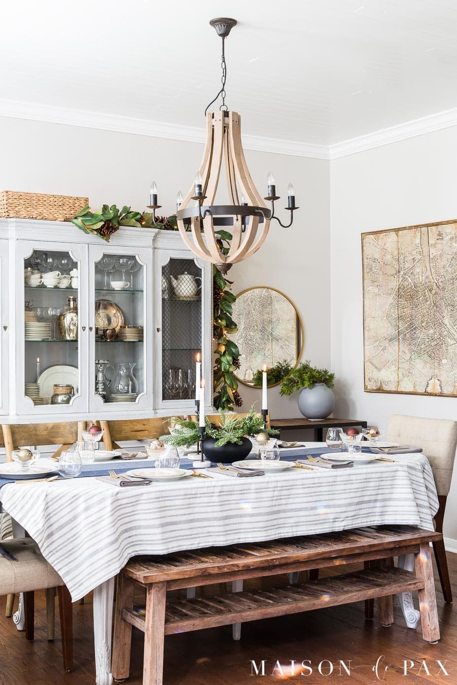 dining room decorated for Christmas
