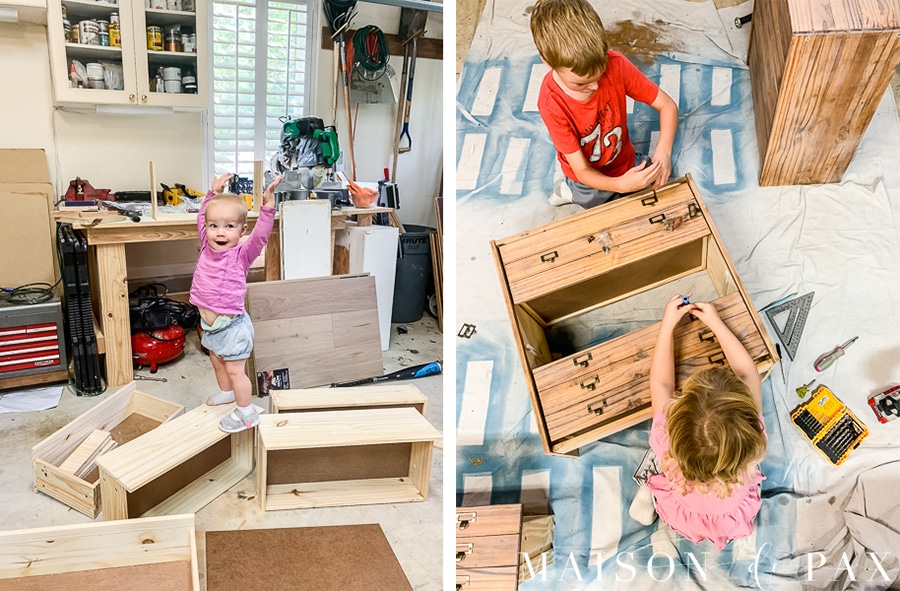 kids creating diy dresser