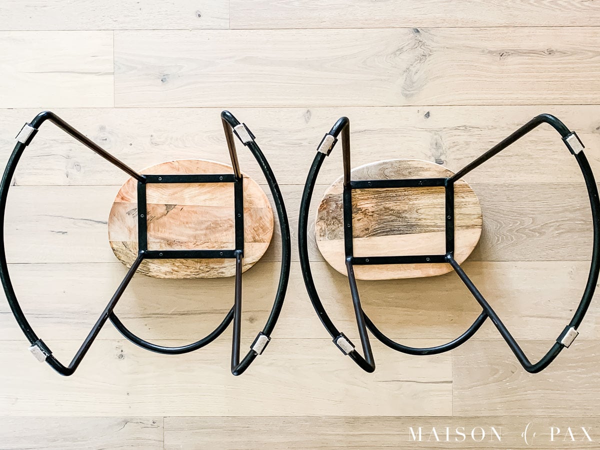 metal barstool legs with plastic protectors and felt pads to protect floors