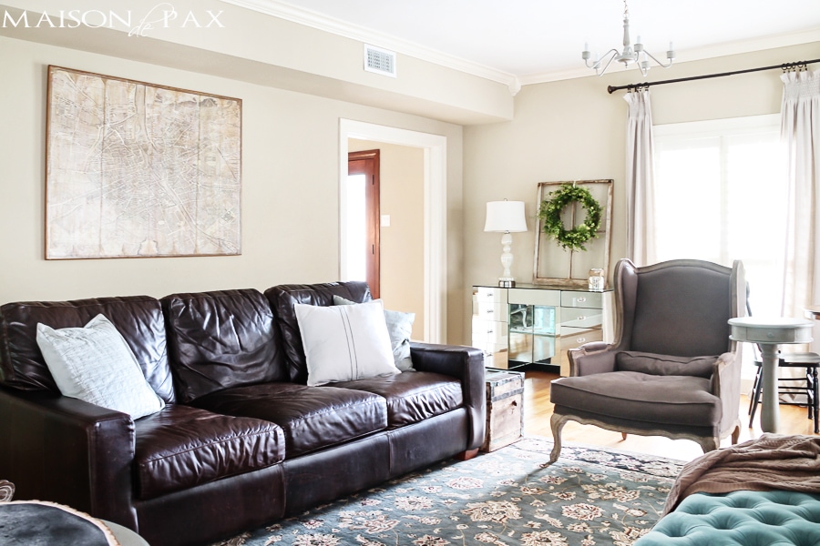 gorgeous neutral living room with blue and turquoise accents: mix of antiques, affordable pieces, and diy ideas | aiweb9ygdry.cmersite.com