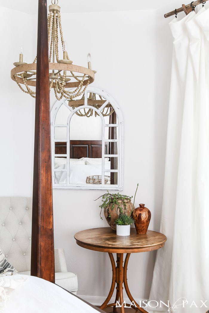 Relaxed, natural, neutral master bedroom with lots of white and touches of boho texture... the perfect retreat!