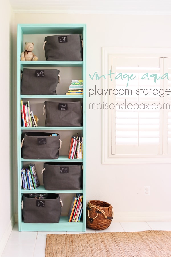 Vintage Aqua Bookcase Makeover