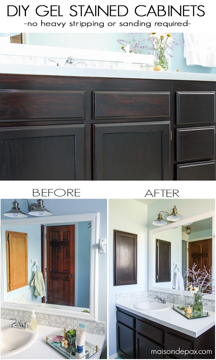 Update a bathroom with gel stained cabinets- Maison de Pax