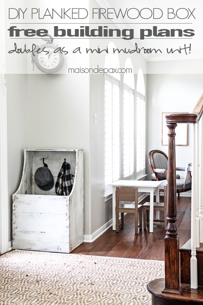 I love this for an entryway! Step by step tutorial and building plans for an "antique" firewood box - perfect for a mini mudroom, too! aiweb9ygdry.cmersite.com