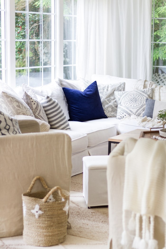 White couch and neutral living room- Maison de Pax