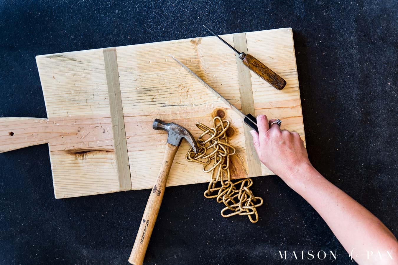 distressing wood serving board for authentic aged look | Maison de Pax